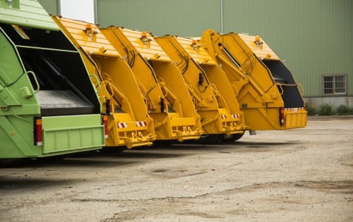 Workers sorting recyclable materials during rubbish removal in Acton.